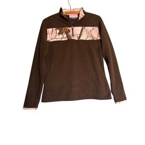 Habit Womens M Fleece Pullover Brown Pink Realtree Camo Quarter Zip Gorpcore